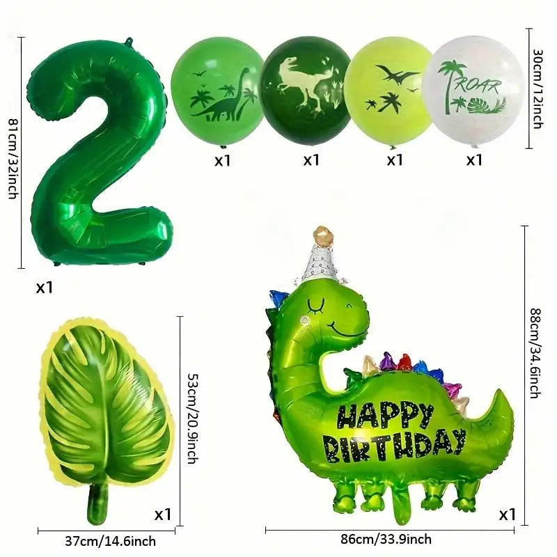 7pcs Happy Birthday Dinosaur Number Star Foil Balloons with Jurassic Theme Latex Balloon Children's Birthday Party Decorations