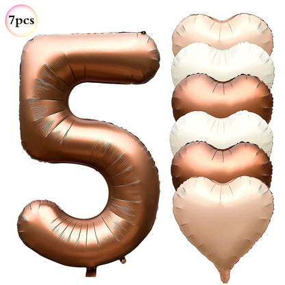 Ballon pour Anniversaire Brun Cuivré | Cœurs | Lot de 7 Pièces
