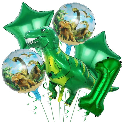 Dinosaur Balloons Happy Birthday Party Dinosaur Number Star Foil Balloons Kit Suitable for Decorating Jungle Parties Toys