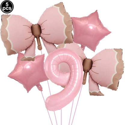 Ballon Chiffre Rose avec Nœuds | Lot de 5 Pièces