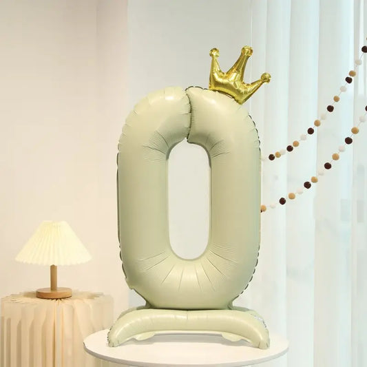 40 inch large cream colored standing digital crown balloon with base, decorated with aluminum foil balloon for birthday parties