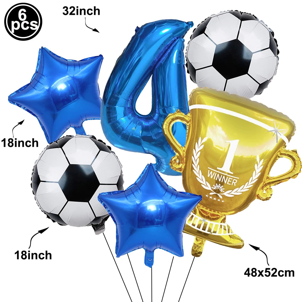 Soccer Birthday Decorations Soccer Ball Gold Trophy Red Blue Number Balloons Set Soccer Sports Theme Boy Birthday Party Decor