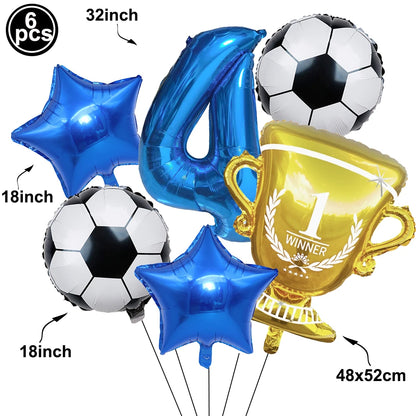 Soccer Birthday Decorations Soccer Ball Gold Trophy Red Blue Number Balloons Set Soccer Sports Theme Boy Birthday Party Decor