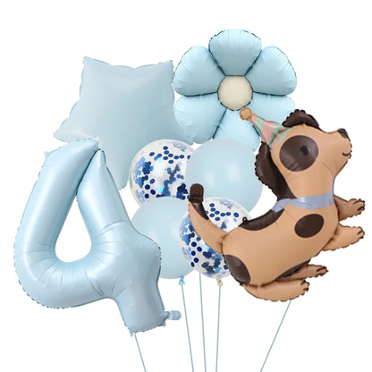 Ballon Anniversaire Chien Bleu | Lot de 8 Pièces