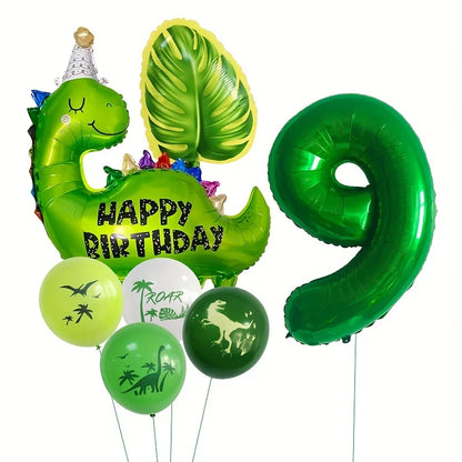 7pcs Happy Birthday Dinosaur Number Star Foil Balloons with Jurassic Theme Latex Balloon Children's Birthday Party Decorations