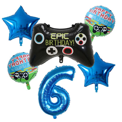 6Pcs Game Balloons Birthday Gamepad Foil Balloon Gaming Globos Number Balloon LAN Party Children's Boy Birthday Party Decoration