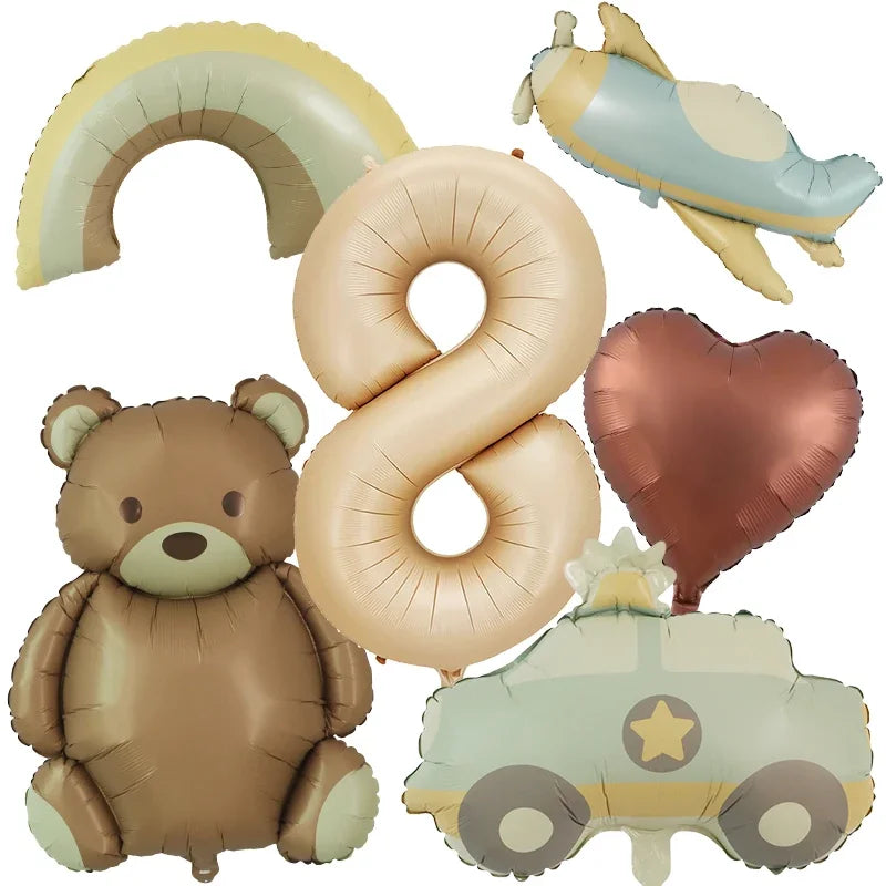 6pc Bear Balloon Rainbow Foil Inflated Mylar Bday Balloons Brown Bears Party Favors Decorations Party Supplies Helium Large Ball