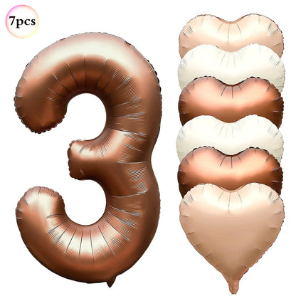 Ballon pour Anniversaire Brun Cuivré | Cœurs | Lot de 7 Pièces
