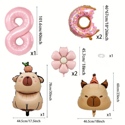 Cartoon Dolphin Pink Daisy Flower Happy Birthday Balloon Doughnut Set 32inch Pink Digit Capibara Theme Party Globos Supplies