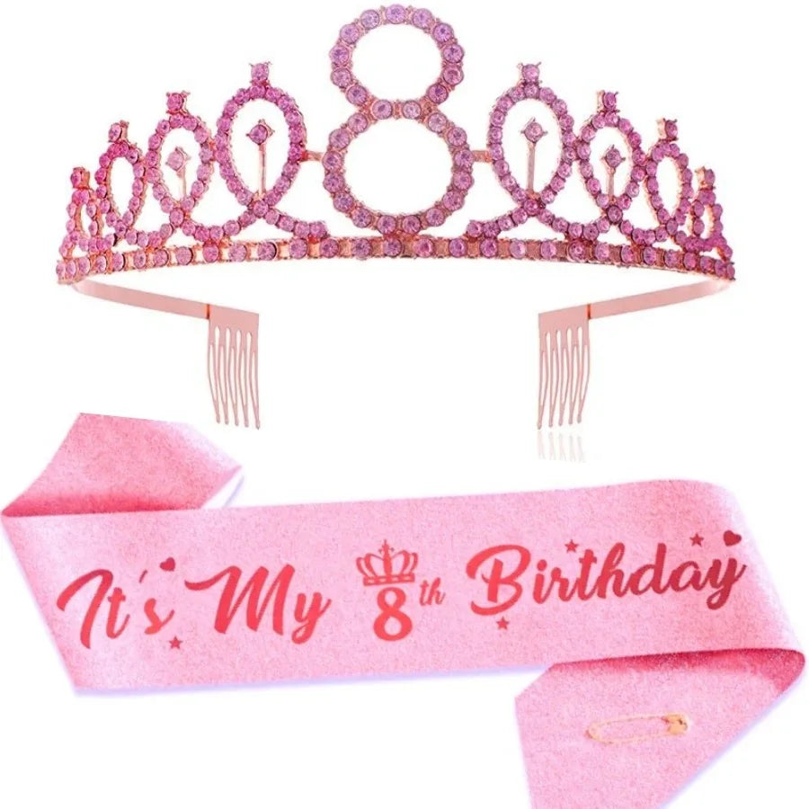2pc/set Birthday Tiara Crown Sash Women Girls This Is My 4Th 5Th 6Th 7Th 8Th 9Th 10Th 13Th 16Th Birthday Party Decoration Gifts