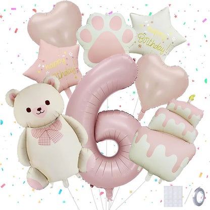 8pcs Pink Matte Bear Foil Theme Balloon for Birthday Party Decoration Cute Animal Bear Theme Event Baby Shower Decorations Gift