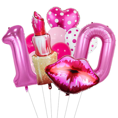 Lipstick Number Polka Dot Heart Aluminum Film Balloon 32inch Rose Red Number Suitable for Birthday Party Anniversary Decoration
