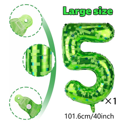 Ballon Chiffre Anniversaire Pixel Vert 40 Pouces | 0 à 9