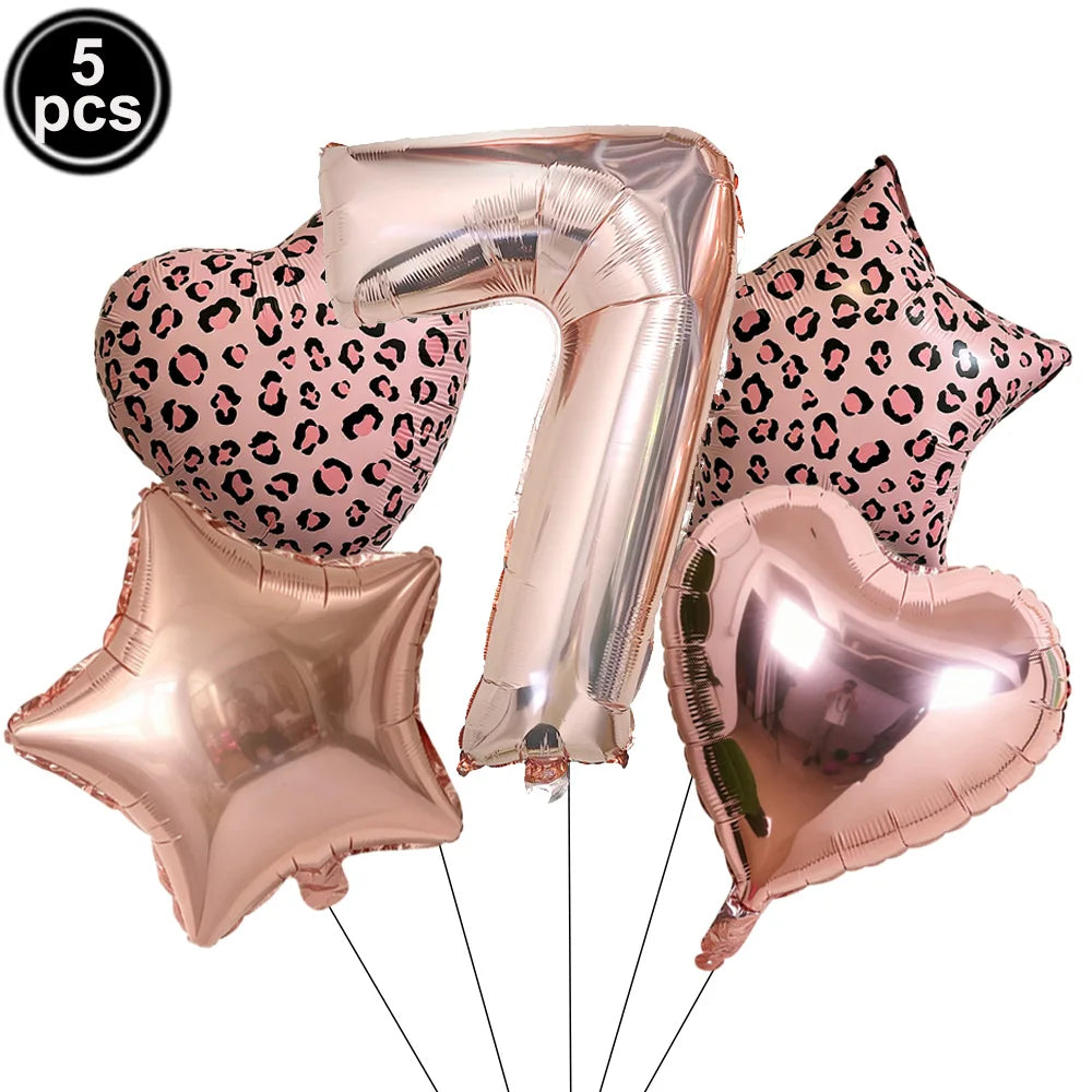 Ballon Chiffre Léopard Rose Gold | Lot de 5 Pièces