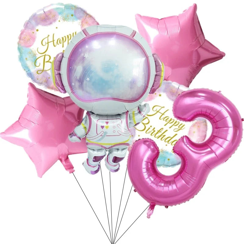 Ballons Anniversaire Astronaute Rose avec Chiffre 32 pouces | Lot de 6 pièces