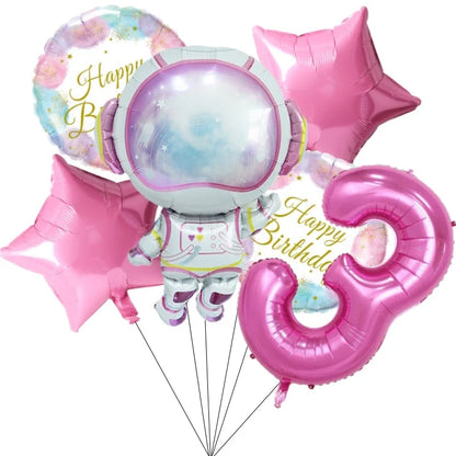 Ballons Anniversaire Astronaute Rose avec Chiffre 32 pouces | Lot de 6 pièces