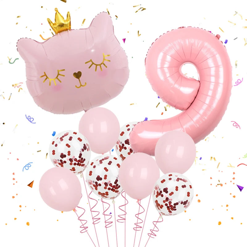 10pcs 32inch Number Cat Animal Foil Balloons Happy Birthday Decoration 1 2 3 4 5 6 7 8 9 Year Old Globos Supplies