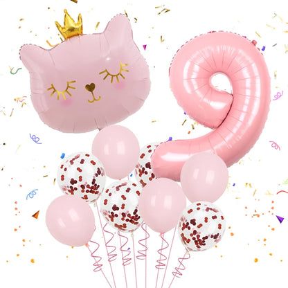 10pcs 32inch Number Cat Animal Foil Balloons Happy Birthday Decoration 1 2 3 4 5 6 7 8 9 Year Old Globos Supplies