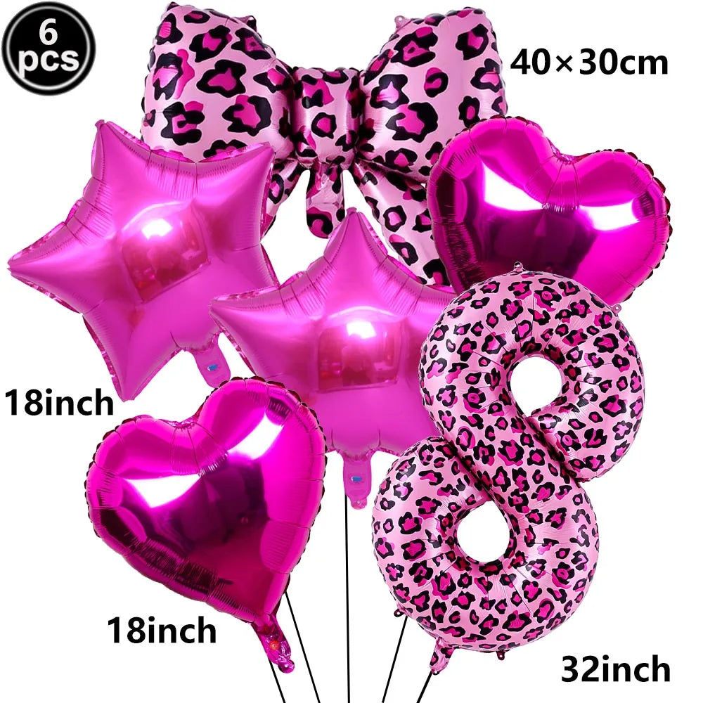 Ballon Chiffre Léopard Rose| Noeud | Lot de 6 Pièces