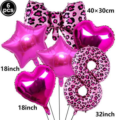 Ballon Chiffre Léopard Rose| Noeud | Lot de 6 Pièces