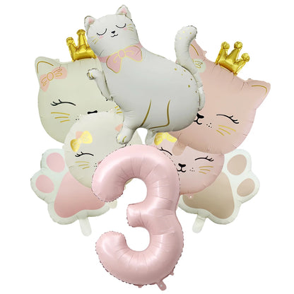Ballons Anniversaire Chat Rose avec Chiffre | Lot de 7 pièces