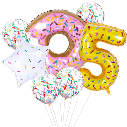 ballon anniversaire beigne donuts etoile latex confetti chiffre 5