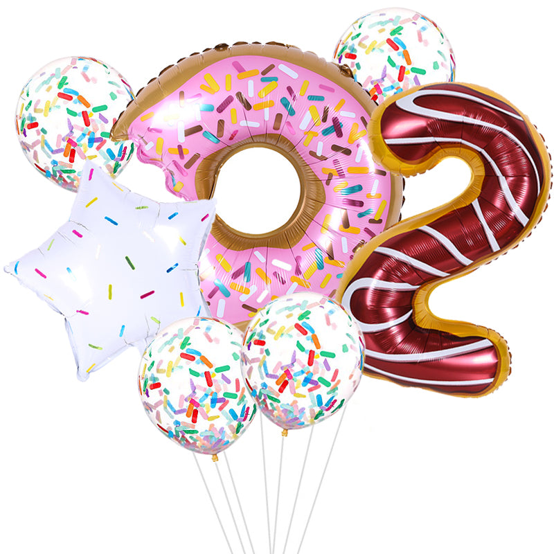 ballon anniversaire beigne donuts etoile latex confetti chiffre 2