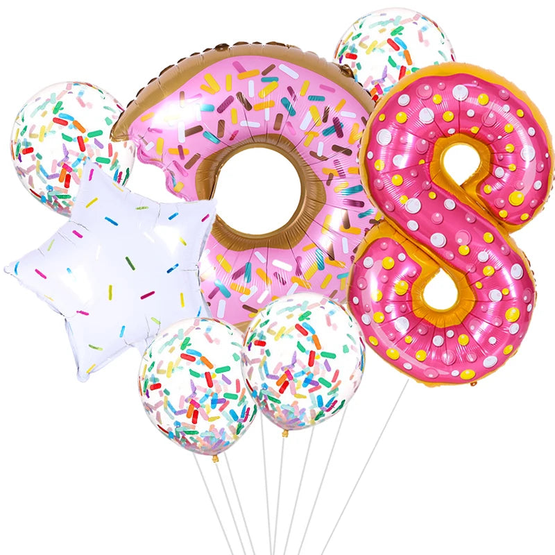 ballon anniversaire beigne donuts etoile latex confetti chiffre 8