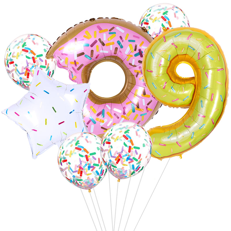 ballon anniversaire beigne donuts etoile latex confetti chiffre 9