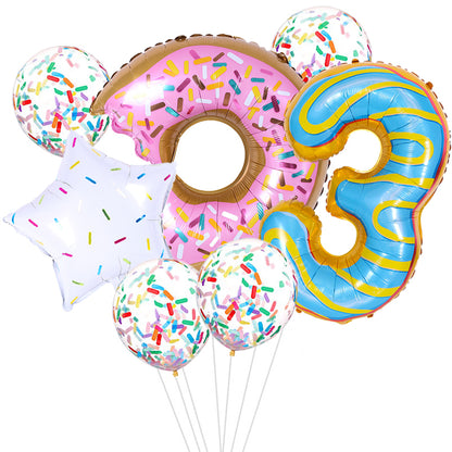 ballon anniversaire beigne donuts etoile latex confetti chiffre 3