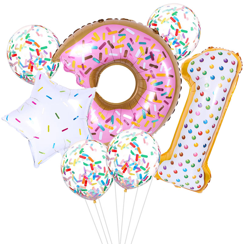 ballon anniversaire beigne donuts etoile latex confetti chiffre un
