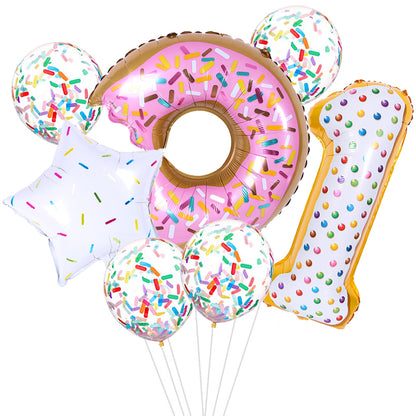 ballon anniversaire beigne donuts etoile latex confetti chiffre un