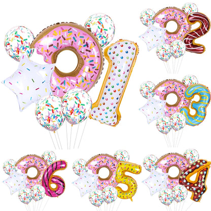ballon anniversaire beigne donuts etoile latex confetti