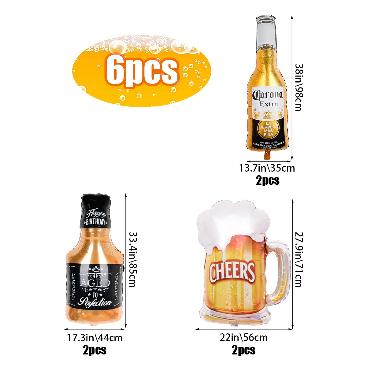 ballon anniversaire biere bouteille cheers corona dimension 6 pieces