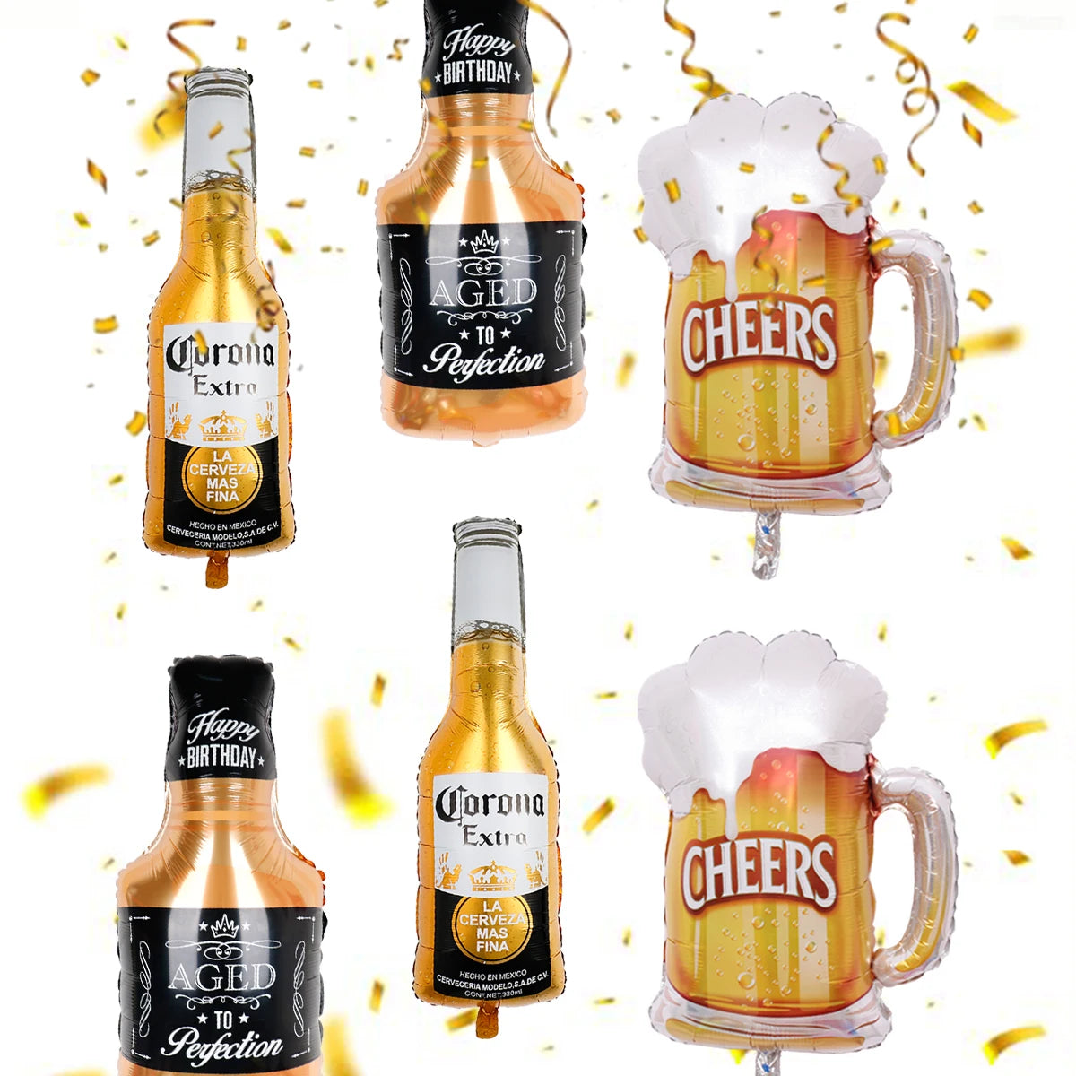 ballon anniversaire biere bouteille  fort cheers corona confettis