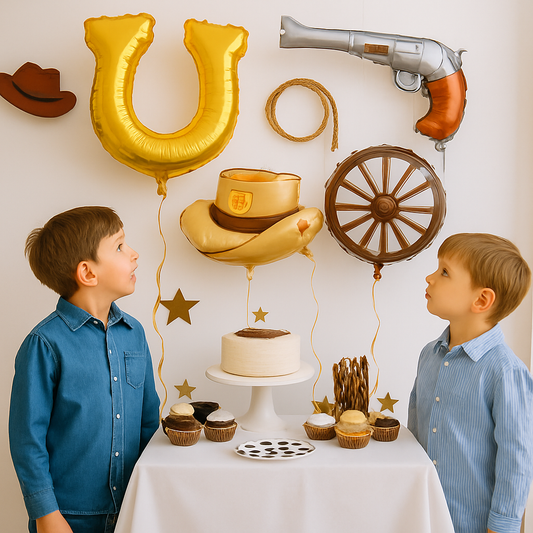 ballon anniversaire chapeau cowboy fer cheval pistolet roue garcons gateau cupcakes