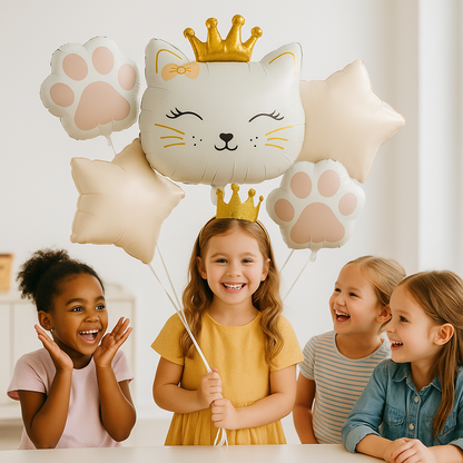 ballon anniversaire chat couronne bouqtuet helium fillettes