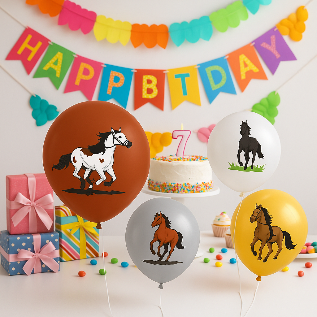 ballon anniversaire cheval brun beige gris blanc anniversaire fillette cadeaux gateau