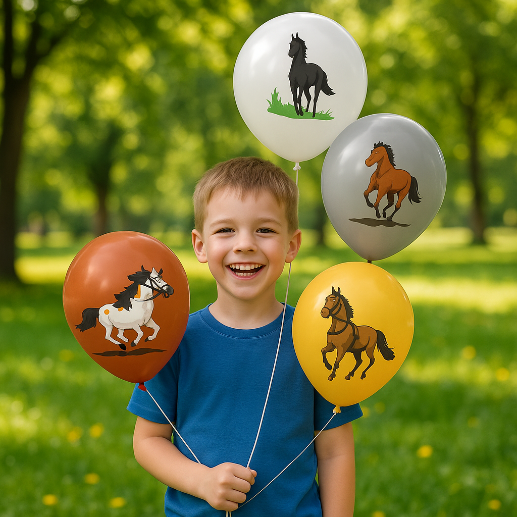 ballon anniversaire cheval brun beige gris blanc enfant exterieur