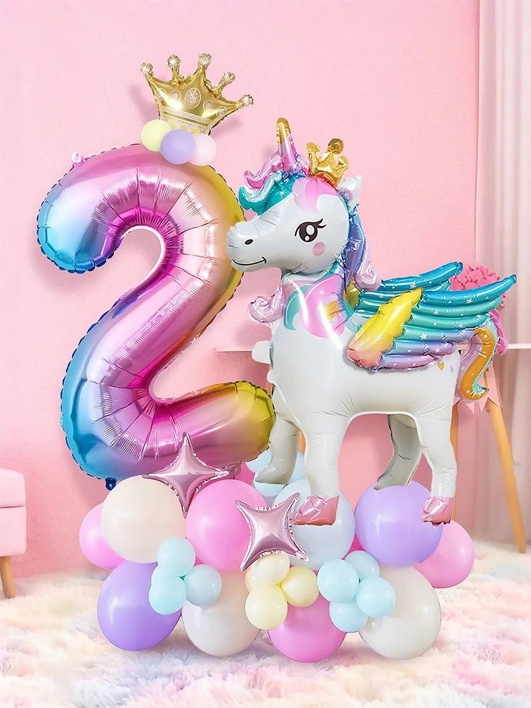 ballon anniversaire chiffre deux multicolor latex couronne