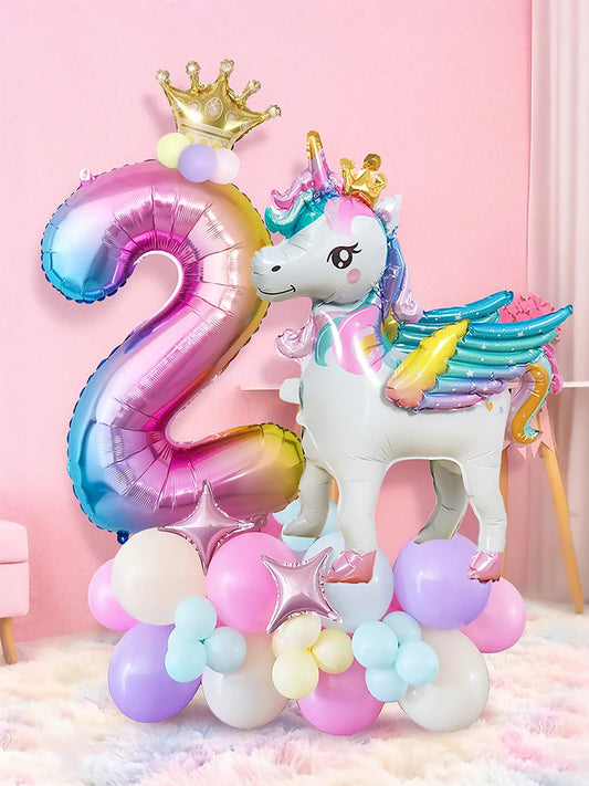 ballon anniversaire chiffre deux multicolor latex couronne