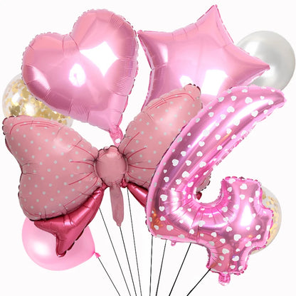 ballon anniversaire chiffre 4 boucle picot coeur etoile