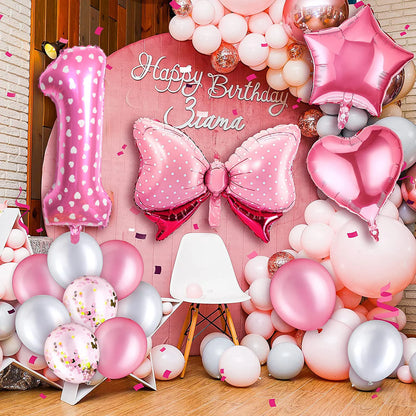 ballon anniversaire chiffre un boucle picot coeur etoile decor chaise