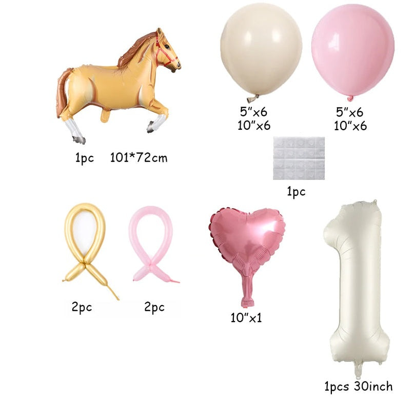 ballon anniversaire chiffre 1 cheval beige coeur latex dimension