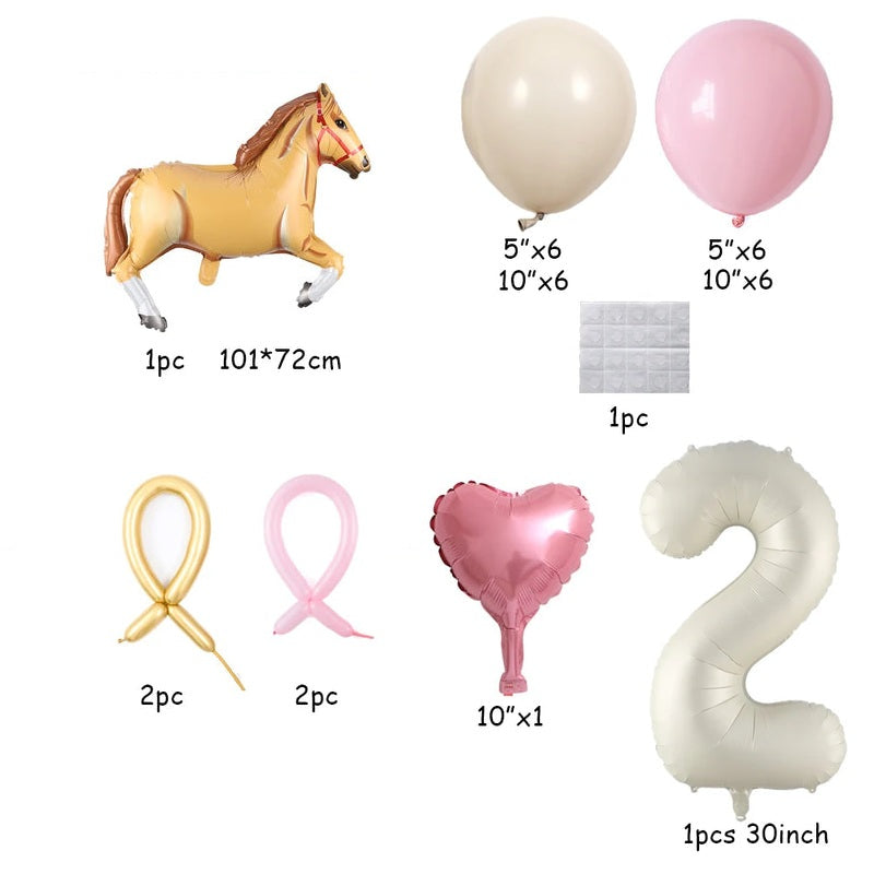 ballon anniversaire chiffre 2 cheval beige coeur latex dimension
