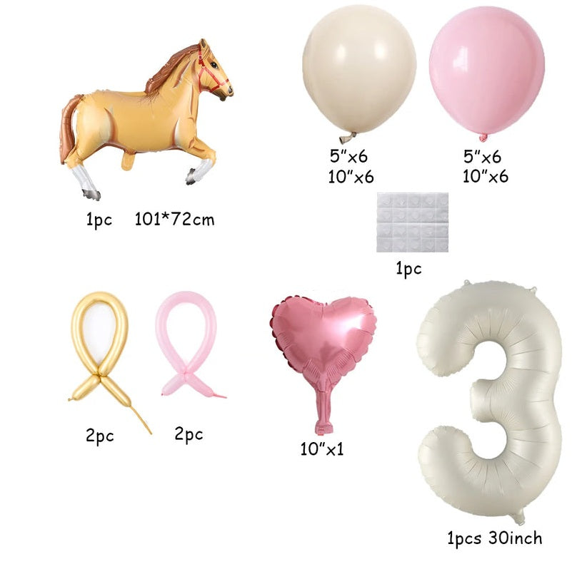 ballon anniversaire chiffre 3 cheval beige coeur latex dimension