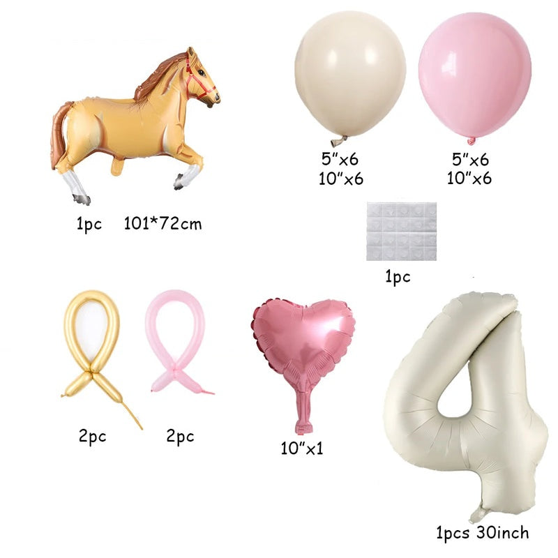 ballon anniversaire chiffre 4 cheval  beige coeur latex dimension