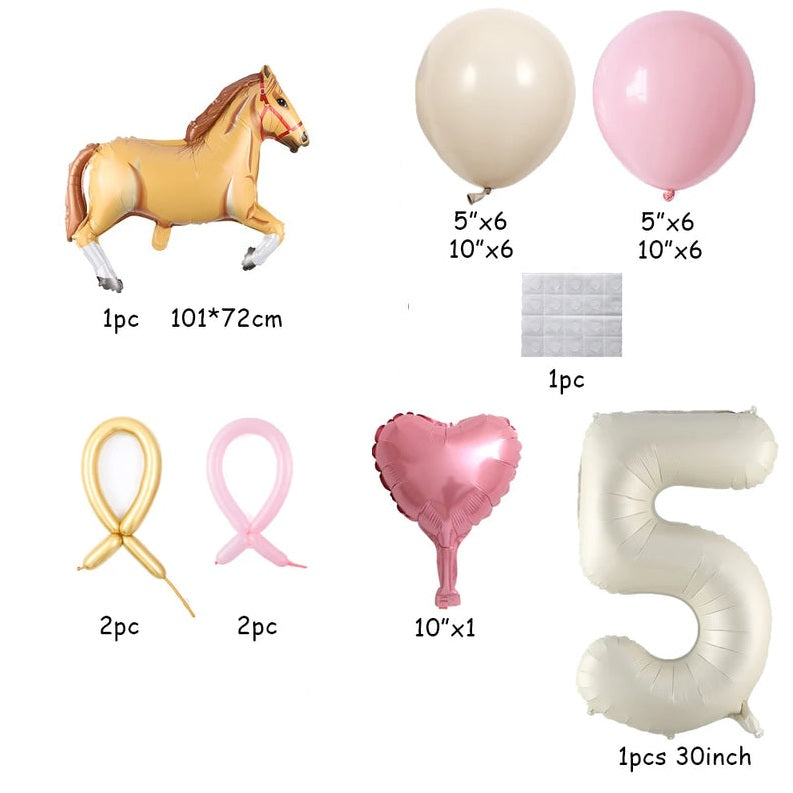 ballon anniversaire chiffre 5 cheval beige coeur latex dimension