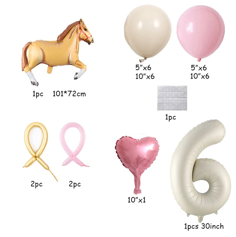 ballon anniversaire chiffre 6 cheval beige coeur latex dimension