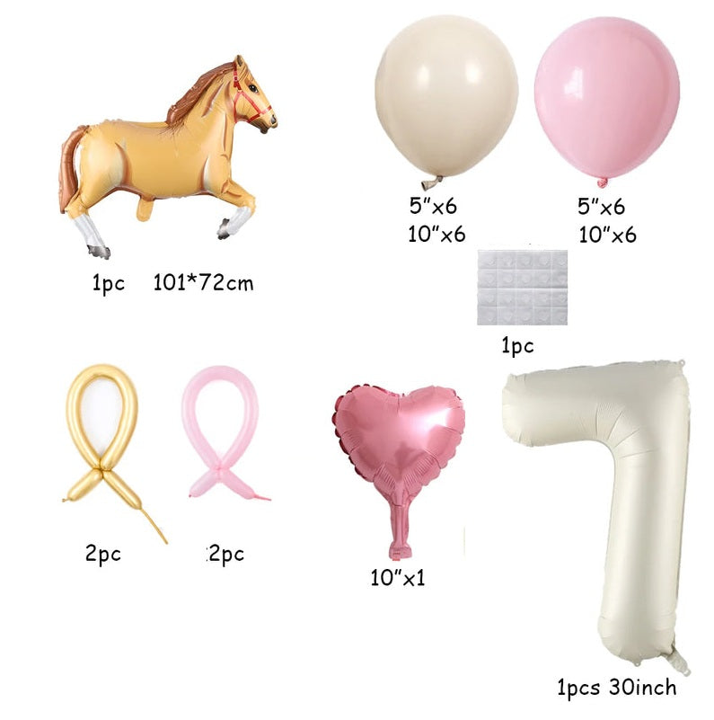 ballon anniversaire chiffre 7 cheval beige coeur latex dimension